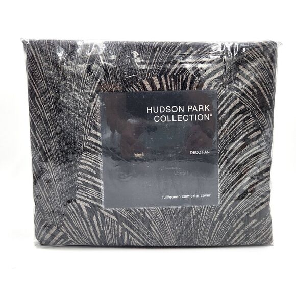 Hudson Park Brown/Silver Textured Luxury Deco Fan Cover Duvet Size Full/Queen - Picture 5 of 5